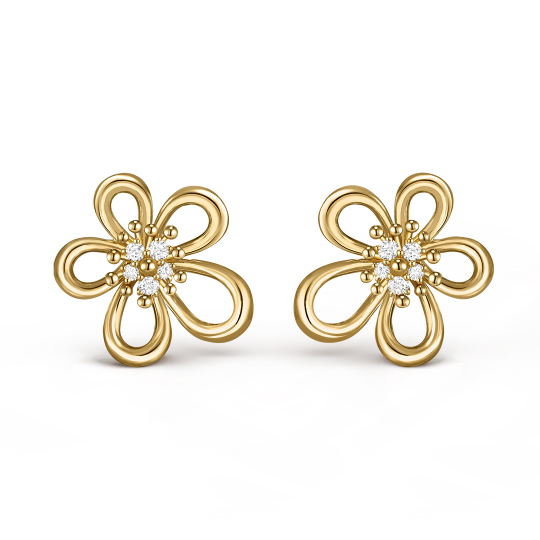 Flowerlace耳环，小号款式，黄K金，钻石。Flowerlace系列，Van Cleef & Arpels梵克雅宝。